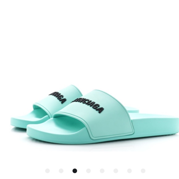 Balenciaga Mint Logo Pool Slides Size 35 - Picture 2 of 6